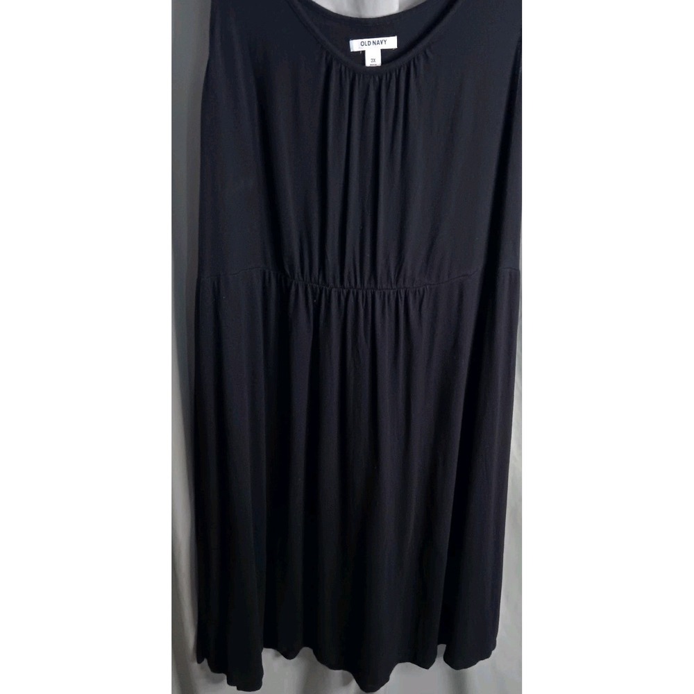 Old Navy Womens 3X Knit Stretchy Ruched Elastic Waist Black Summer Dress 50" EUC